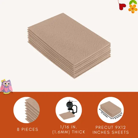 FabricLA Acrylic Felt Sheets for Crafts - Precut 9" X 12" Inches (20 cm X 30 cm) Felt Squares - Use Felt Fabric Craft Sheets for DIY, Costume, and Decoration | Sandy - 8 Pieces {4}