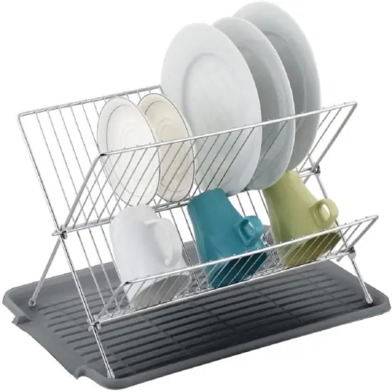 17 in. X Shaped Stainless Steel 2-Tier Dish Rack for Kitchen Counter Black {6}