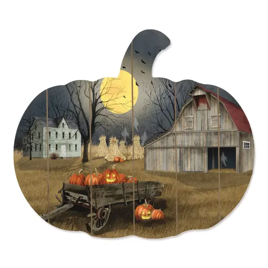 Spooky Harvest Moon - By Artisan Billy Jacobs Printed on Wooden Pumpkin Wall Art {2}