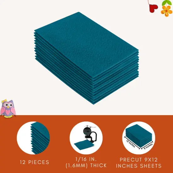 FabricLA Acrylic Felt Sheets for Crafts - Precut 9" X 12" Inches (20 cm X 30 cm) Felt Squares - Use Felt Fabric Craft Sheets for DIY, Costume, and Decoration | Turquoise- 12 Pieces {4}
