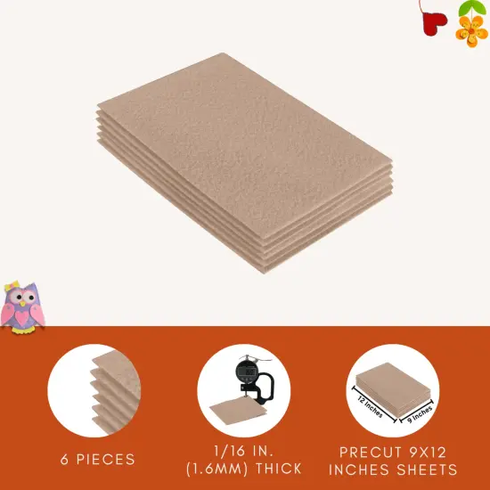 FabricLA Acrylic Felt Sheets for Crafts - Precut 9" X 12" Inches (20 cm X 30 cm) Felt Squares - Use Felt Fabric Craft Sheets for DIY, Costume, and Decoration | Sandy - 6 Pieces {4}