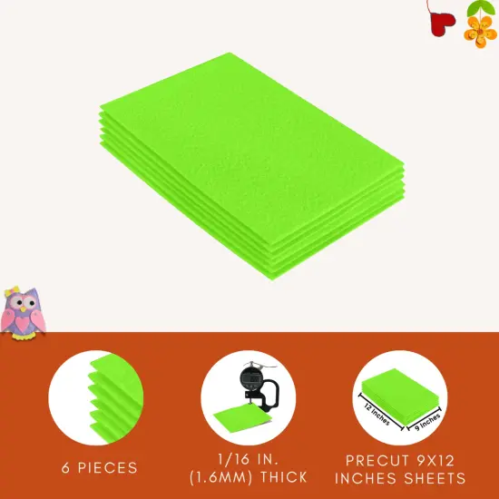 FabricLA Acrylic Felt Sheets for Crafts - Precut 9" X 12" Inches (20 cm X 30 cm) Felt Squares - Use Felt Fabric Craft Sheets for DIY, Costume, and Decoration | Neon Green - 6 Pieces {4}