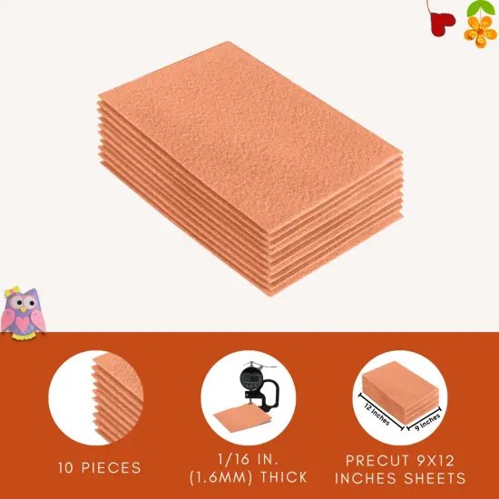 FabricLA Acrylic Felt Sheets for Crafts - Precut 9" X 12" Inches (20 cm X 30 cm) Felt Squares - Use Felt Fabric Craft Sheets for DIY, Costume, and Decoration | Lt Flesh - 10 Pieces {5}