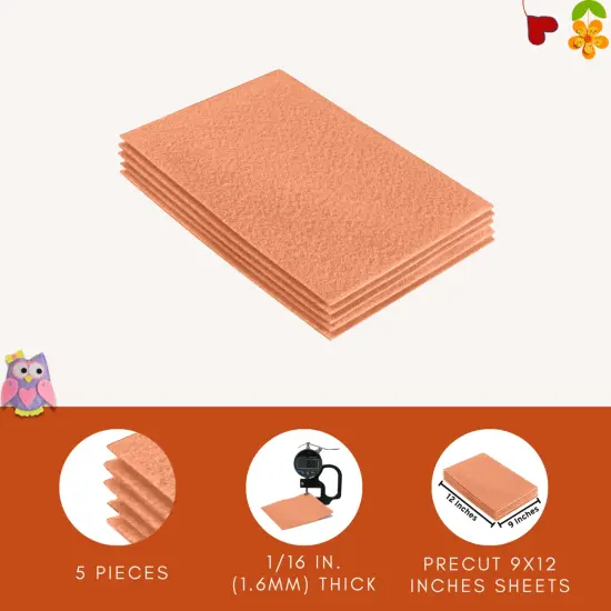 FabricLA Acrylic Felt Sheets for Crafts - Precut 9" X 12" Inches (20 cm X 30 cm) Felt Squares - Use Felt Fabric Craft Sheets for DIY, Costume, and Decoration | Lt Flesh - 5 Pieces {3}