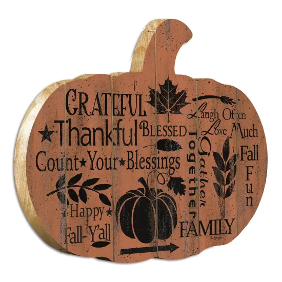 Grateful - By Artisan Linda Spivey Printed on Wooden Pumpkin Wall Art {1}