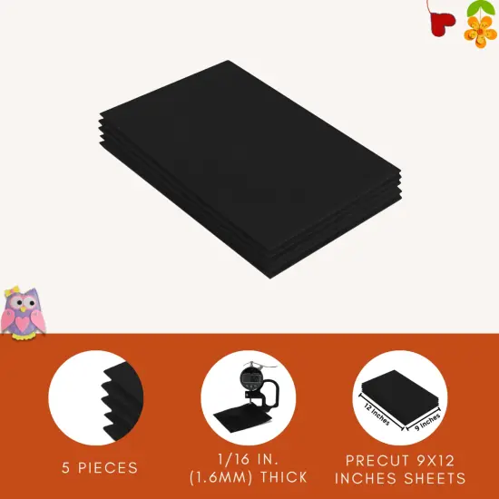 FabricLA Acrylic Felt Sheets for Crafts - Precut 9" X 12" Inches (20 cm X 30 cm) Felt Squares - Use Felt Fabric Craft Sheets for DIY, Hobby, Costume, and Decoration | Black - 5 Pieces {3}