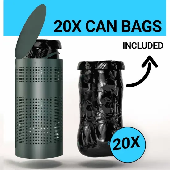 Emma and Oliver Kirk 11.5 Gallon Stainless Steel Outdoor Trash Can with Lid, Freestanding or Mountable Design, 20 Trash Bags Included Green {5}