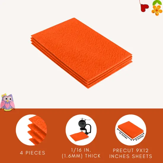 FabricLA Acrylic Felt Sheets for Crafts - Precut 9" X 12" Inches (20 cm X 30 cm) Felt Squares - Use Felt Fabric Craft Sheets for DIY, Costume, and Decoration | Light Orange - 4 Pieces {4}