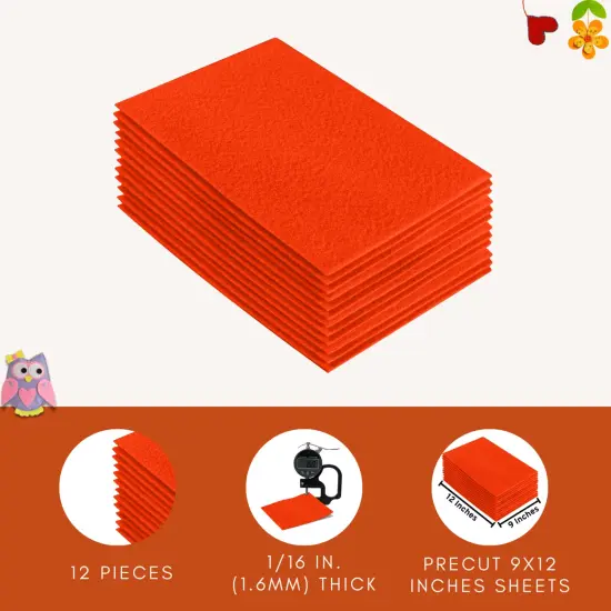 FabricLA Acrylic Felt Sheets for Crafts - Precut 9" X 12" Inches (20 cm X 30 cm) Felt Squares - Use Felt Fabric Craft Sheets for DIY, Costume, and Decoration | Neon Orange - 12 Pieces {2}