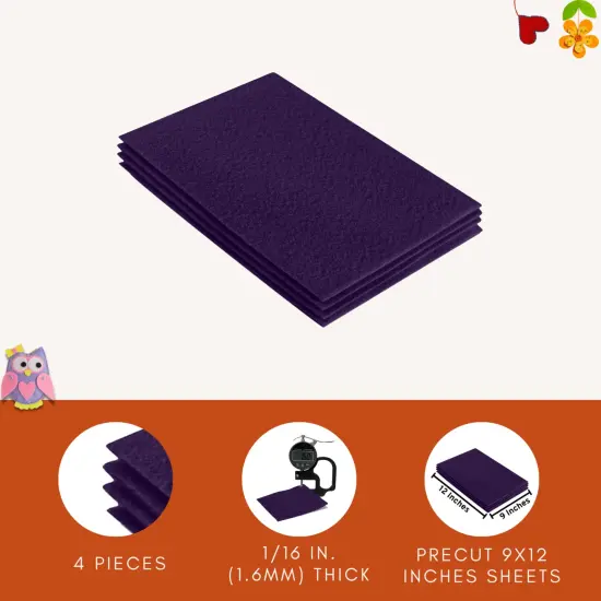 FabricLA Acrylic Felt Sheets for Crafts - Precut 9" X 12" Inches (20 cm X 30 cm) Felt Squares - Use Felt Fabric Craft Sheets for DIY, Costume, and Decoration | Plum - 4 Pieces {5}