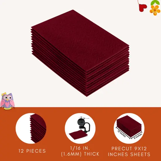 FabricLA Acrylic Felt Sheets for Crafts - Precut 9" X 12" Inches (20 cm X 30 cm) Felt Squares - Use Felt Fabric Craft Sheets for DIY, Costume, and Decoration | Red - 12 Pieces {5}