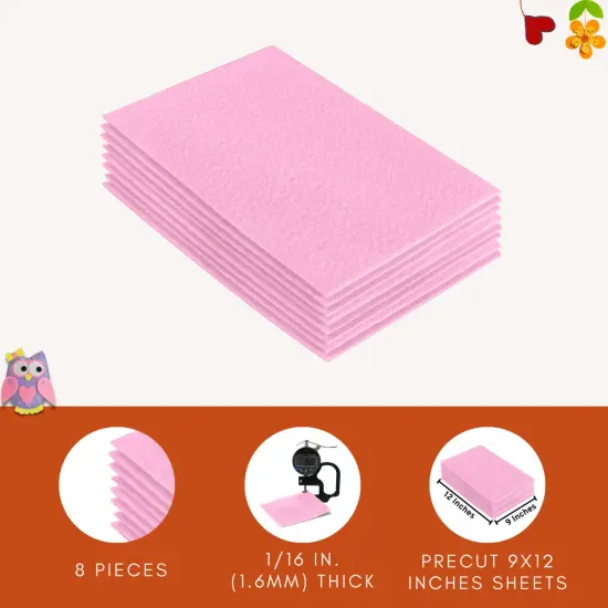 FabricLA Acrylic Felt Sheets for Crafts - Precut 9" X 12" Inches (20 cm X 30 cm) Felt Squares - Use Felt Fabric Craft Sheets for DIY, Hobby, , and Decoration | Baby Pink - 8 Pieces {5}