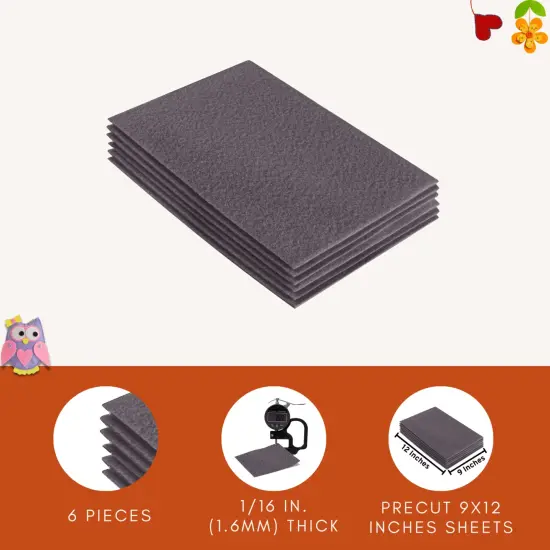 FabricLA Acrylic Felt Sheets for Crafts - Precut 9" X 12" Inches (20 cm X 30 cm) Felt Squares - Use Felt Fabric Craft Sheets for DIY, Costume, and Decoration | Platinum Grey - 6 Pieces {5}