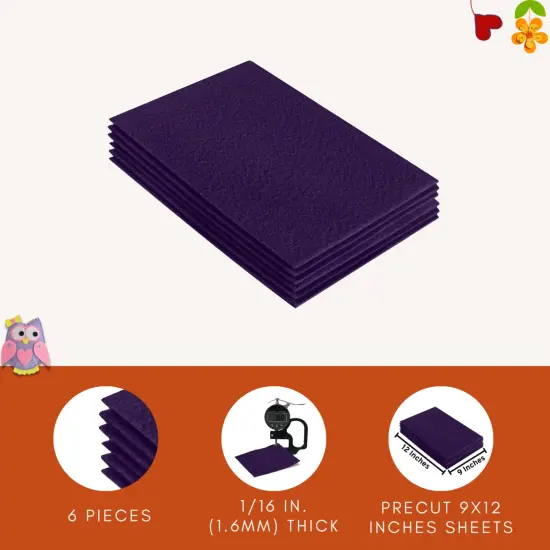 FabricLA Acrylic Felt Sheets for Crafts - Precut 9" X 12" Inches (20 cm X 30 cm) Felt Squares - Use Felt Fabric Craft Sheets for DIY, Costume, and Decoration | Plum - 6 Pieces {3}