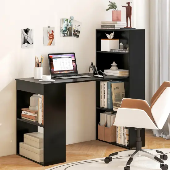 Costway Computer Desk WritingWorkstation Office w/6-Tier Storage Shelves White\Black {2}