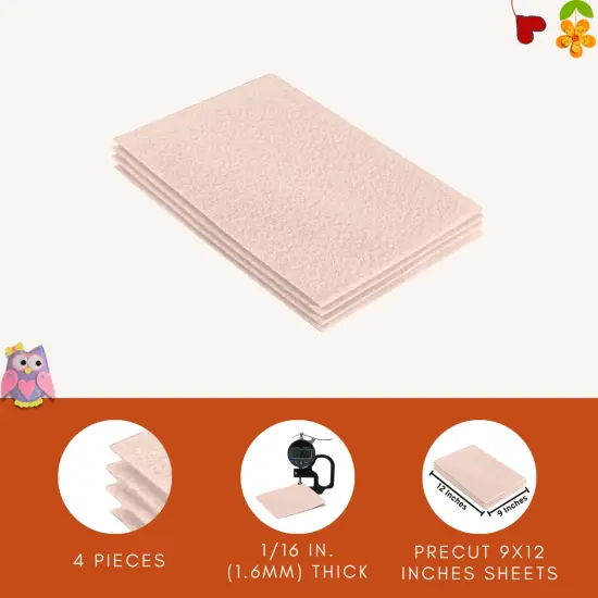 FabricLA Acrylic Felt Sheets for Crafts - Precut 9" X 12" Inches (20 cm X 30 cm) Felt Squares - Use Felt Fabric Craft Sheets for DIY, Costume, and Decoration | Sand - 4 Pieces {4}