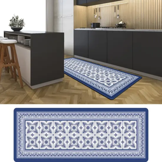 19.6 in. x 55 in. Anti-Fatigue Kitchen Runner Mat (Blue Geo) {1}