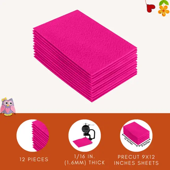 FabricLA Acrylic Felt Sheets for Crafts - Precut 9" X 12" Inches (20 cm X 30 cm) Felt Squares - Use Felt Fabric Craft Sheets for DIY, Costume, and Decoration | Neon Pink - 12 Pieces {3}