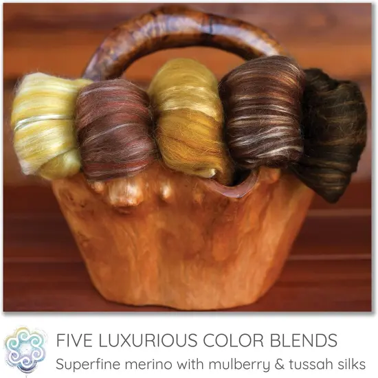 5oz Merino Silk Luxe Blends - Roving for Spinning, Felting, and Blending. Merino Wool + Glossy Mulberry Silk + Premium Tussah Silk. Pralines {3}