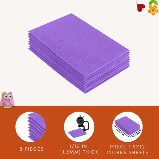 FabricLA Acrylic Felt Sheets for Crafts - Precut 9" X 12" Inches (20 cm X 30 cm) Felt Squares - Use Felt Fabric Craft Sheets for DIY, Costume, and Decoration | Lavender - 8 Pieces {2}