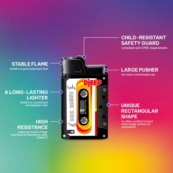 DJEEP Pocket Lighters, LIMITED EDITION Mixtape Collection, Textured Unique Lighters, 4 Count Pack of Disposable Lighters {6}