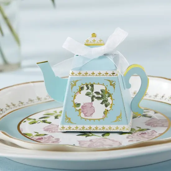 Tea Time Whimsy Teapot Favor Box - Blue (Set of 24) {1}