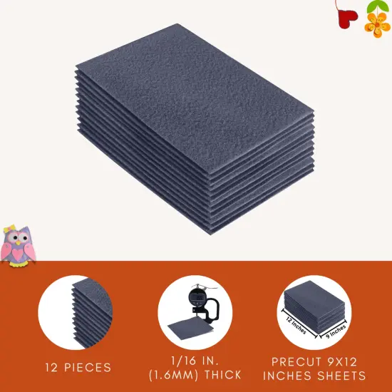 FabricLA Acrylic Felt Sheets for Crafts - Precut 9" X 12" Inches (20 cm X 30 cm) Felt Squares - Use Felt Fabric Craft Sheets for DIY, Hobby, Costume, and Decoration | Heather Grey - 12 Pieces {3}