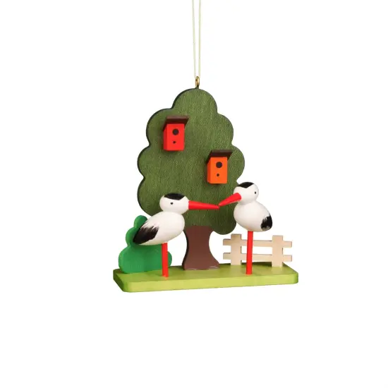 11-0611 - Christian Ulbricht Ornament - Stork Couple At Tree - 3.25"H X 2.8"W X 1.15"D {1}