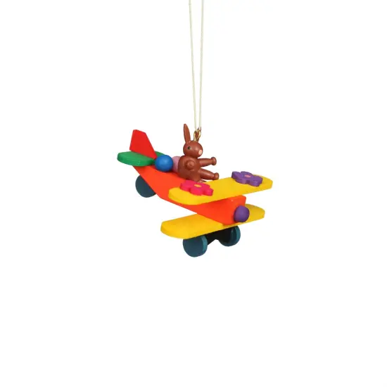 11-0606 - Christian Ulbricht Ornament - Rabbit In Plane - 1.8"H X 7.5"W X 2.6"D {1}