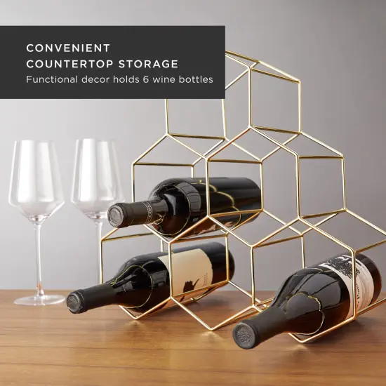 Belmont Geo 6-Bottle Counter Top Wine Rack in Gold {4}