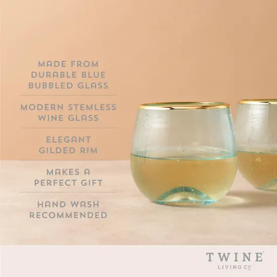 Aqua Bubble Stemless Wine Glass Set {4}