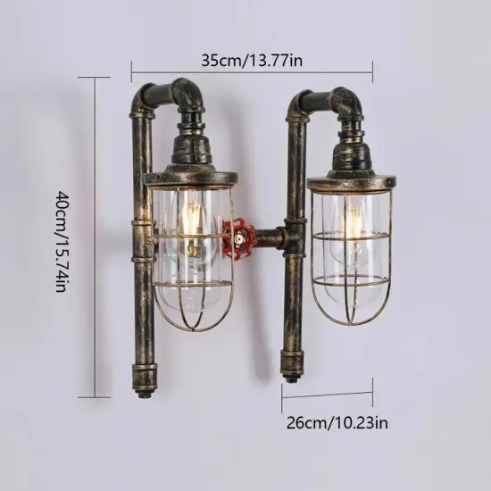 Vintage Wall Light Industrial Water Pipe Wall Lamp Glass Lampshade Wall Sconce {4}
