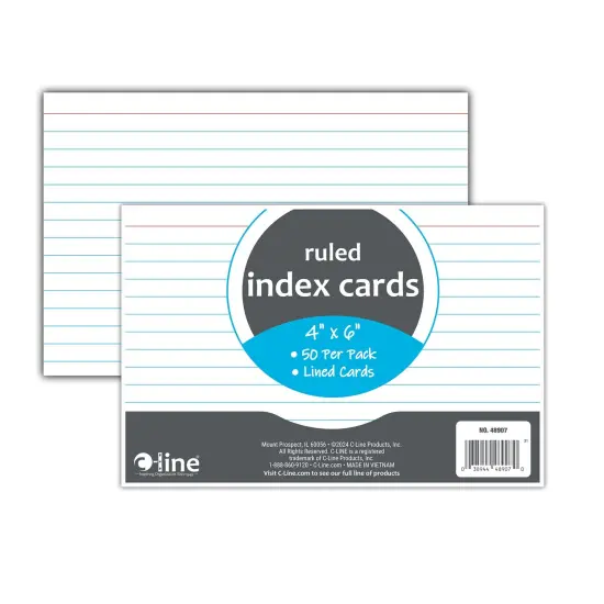 Index Cards, 4" x 6", White, Ruled, 50 Per Pack, 10 Packs {2}