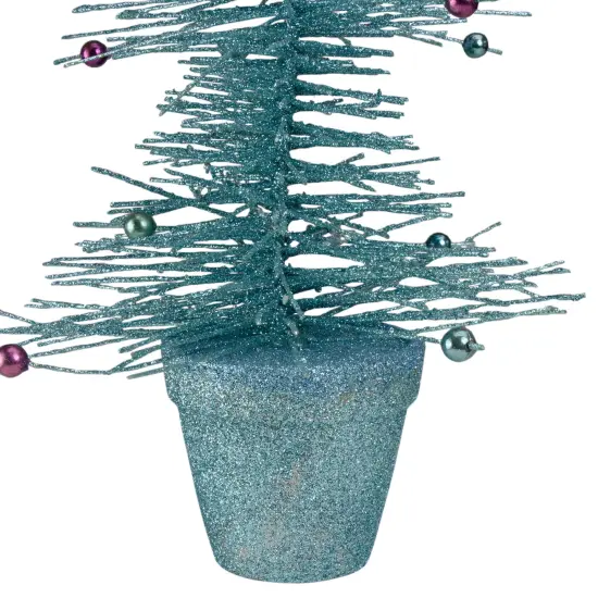 Allstate 16" Whimsical Turquoise Glittered Spike Table Tree - Unlit Blue {5}