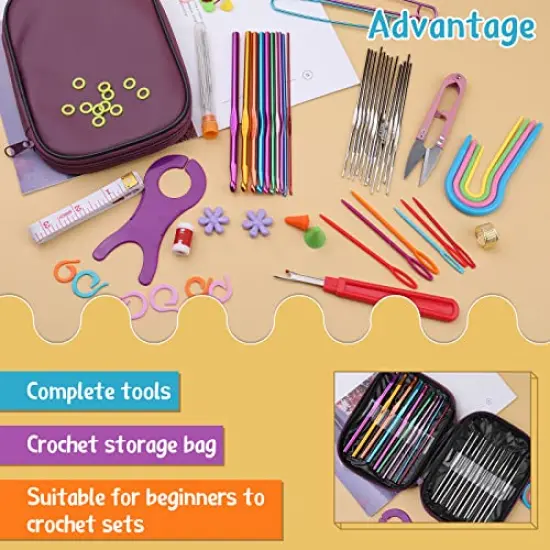 IMZAY 110 Pcs Crochet Hooks Set, Crochet Kit Crochet Hooks Kit with Storage Case, Ergonomic Knitting Needles Blunt Needles Stitch Marker DIY Hand Knitting Craft Art Tools for Beginners-Purple {4}