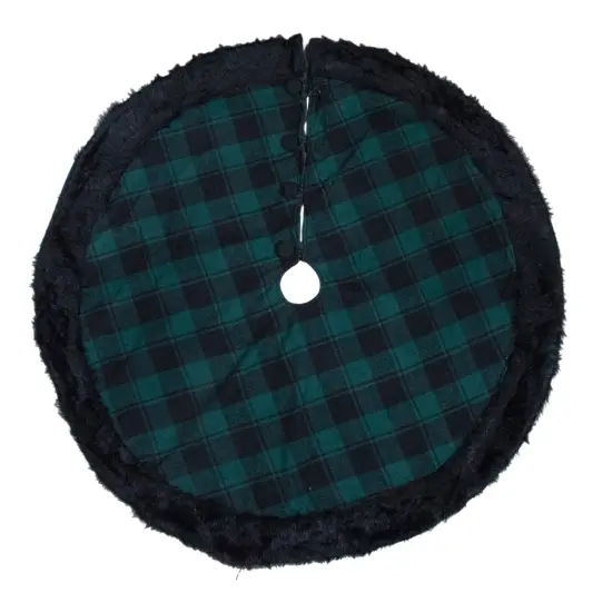 Northlight 48" Green and Black Plaid Christmas Tree Skirt with Faux Fur {3}