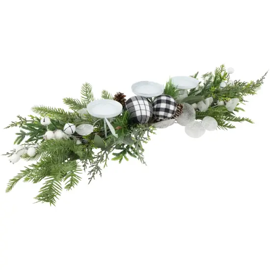 Northlight Mixed Foliage and Jingle Bell Christmas Pillar Candle Holder - 29" Green {7}