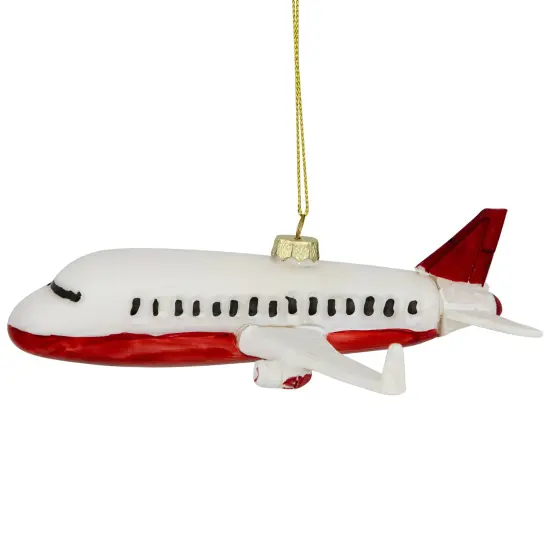 Northlight 5.75" White and Red Airplane Glass Christmas Ornament {5}