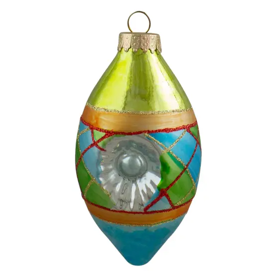 Northlight 3ct Multi Color with Retro Reflectors Glass Finial Christmas Ornament Set 4.25" (100mm) {6}
