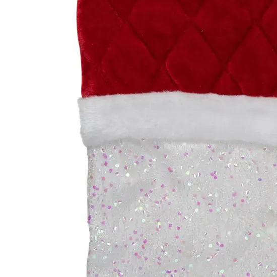 Northlight 22.25" LED Lighted White Iridescent Glittered Christmas Stocking with Red Cuff {4}