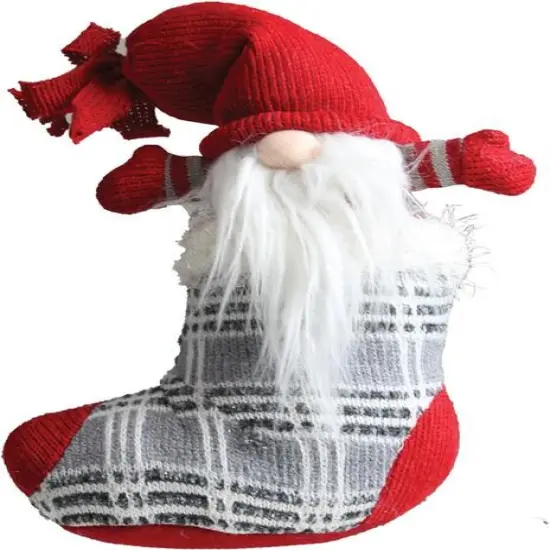 Northlight 14.5" Red and Gray Tristan Gnome Christmas Stocking Tabletop Figurine {4}