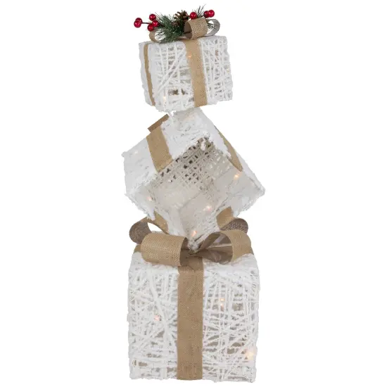 Northlight LED Lighted Stacked Gift Boxes Christmas Decoration - 25.25" - White and Beige {7}
