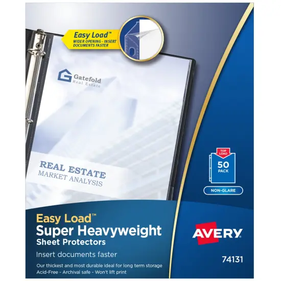 Avery Clear Super Heavyweight Sheet Protectors, Non-Glare, Easy Load, 50 Document Protectors (74131) {1}