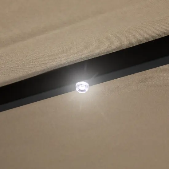 Northlight 9ft Solar Lighted Outdoor Patio Market Umbrella with Hand Crank and Tilt, Taupe Beige {8}