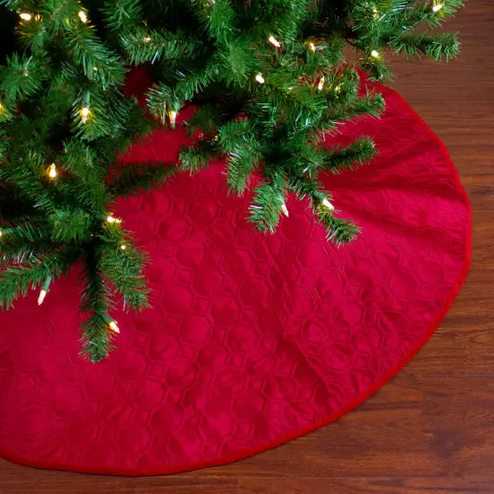 Northlight 48" Red Quilted Christmas Hexagon Tree Skirt with Velvety Trim {1}