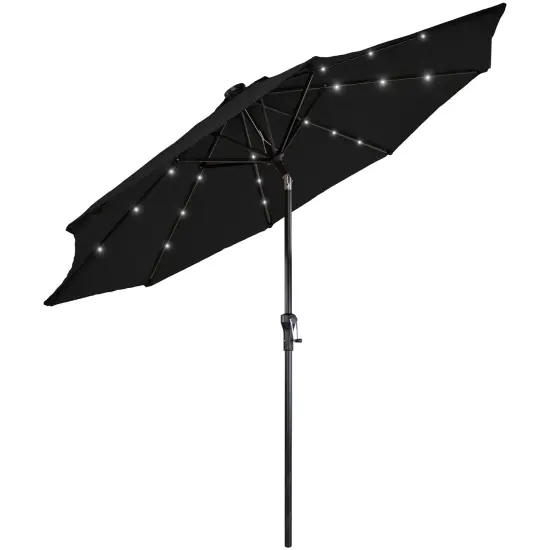 Northlight 9ft Solar Lighted Outdoor Patio Market Umbrella with Hand Crank and Tilt, Black {4}
