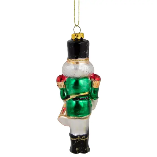 Northlight 5.25" Green, Red and Gold Nutcracker With Drum Glass Christmas Ornament White {6}