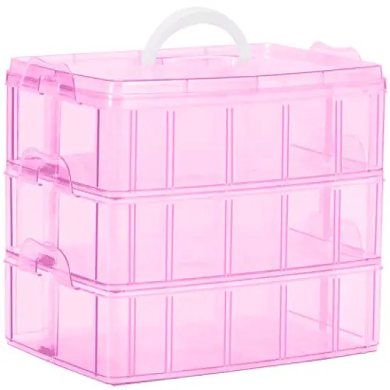 Bead Organizer,3-Tier Craft Organizers and Storage,Stackable Storage Containers with 30 Compartments Dividers for Washi Tape,Toy, Nail,Art Supplies, Fishing Tackle, Pink {3}