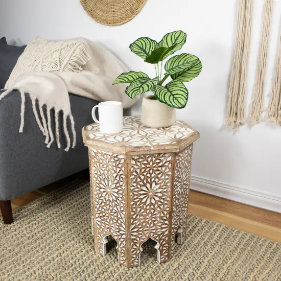 Northlight 18" Walnut Brown and Brushed White Octagonal Side Table {3}