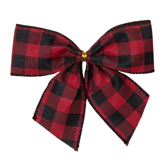 Northlight Buffalo Plaid and Burlap 2-Loop Christmas Bow Decorations - 5.5" - Pack of 6 Red {5}